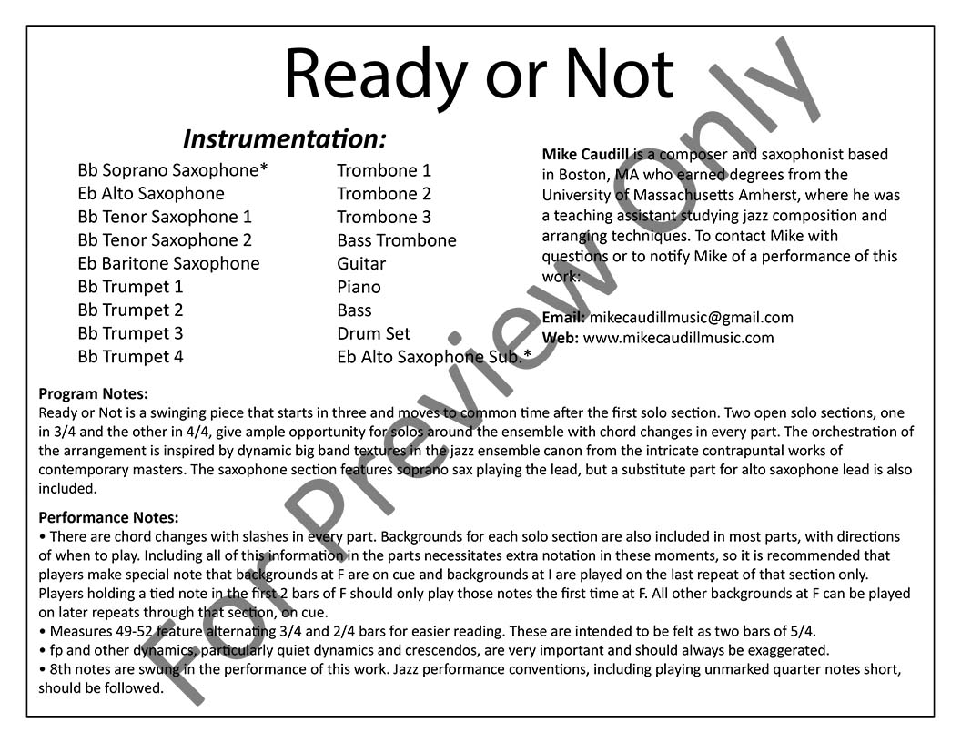 Jazz Ensemble Chart Notes Page